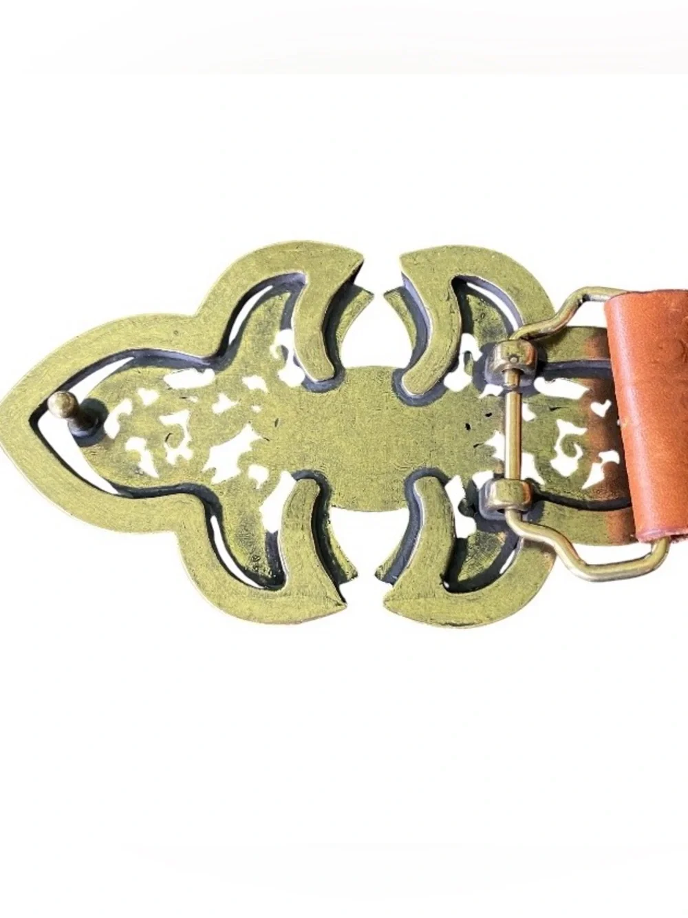 Miss Me Brown Leather Sz M Womens Rhinestone Etched Belt Buckle Cowgirl Chic 38”